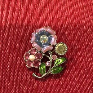 Beautiful Flower Brooch With Gemstones 1 1/2”
